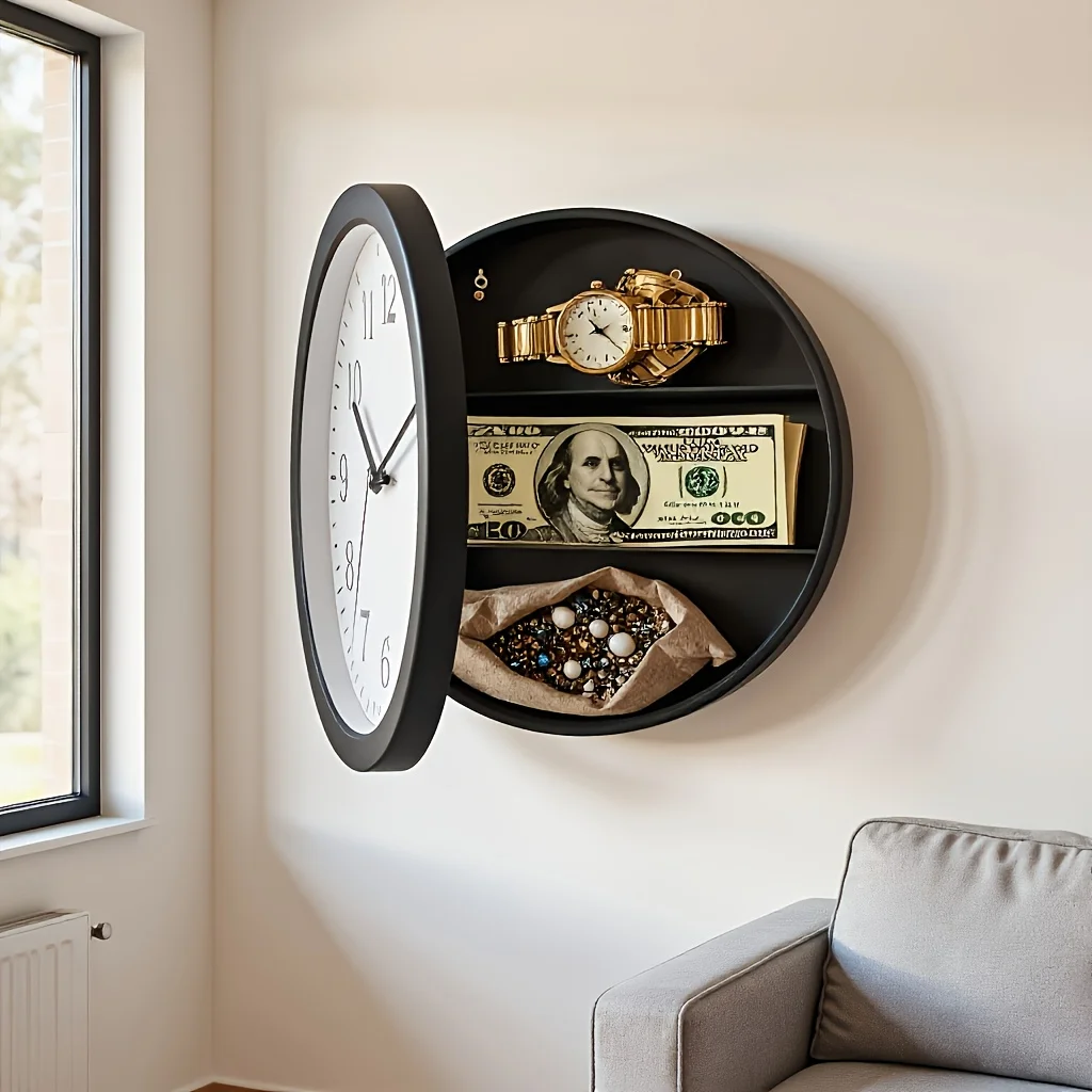 Creative Vintage Wall Clock Home Decoration Safe Box Hidden Secret Storage Box Wall Clock Safe Money Jewelry Valuables Storage