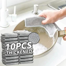 Magic Dishcloth Silver Wire Kitchen Cleaning Cloth Goods Thickened Microfiber Wash Towel Built-in Sponge Stainless Steel Sponge