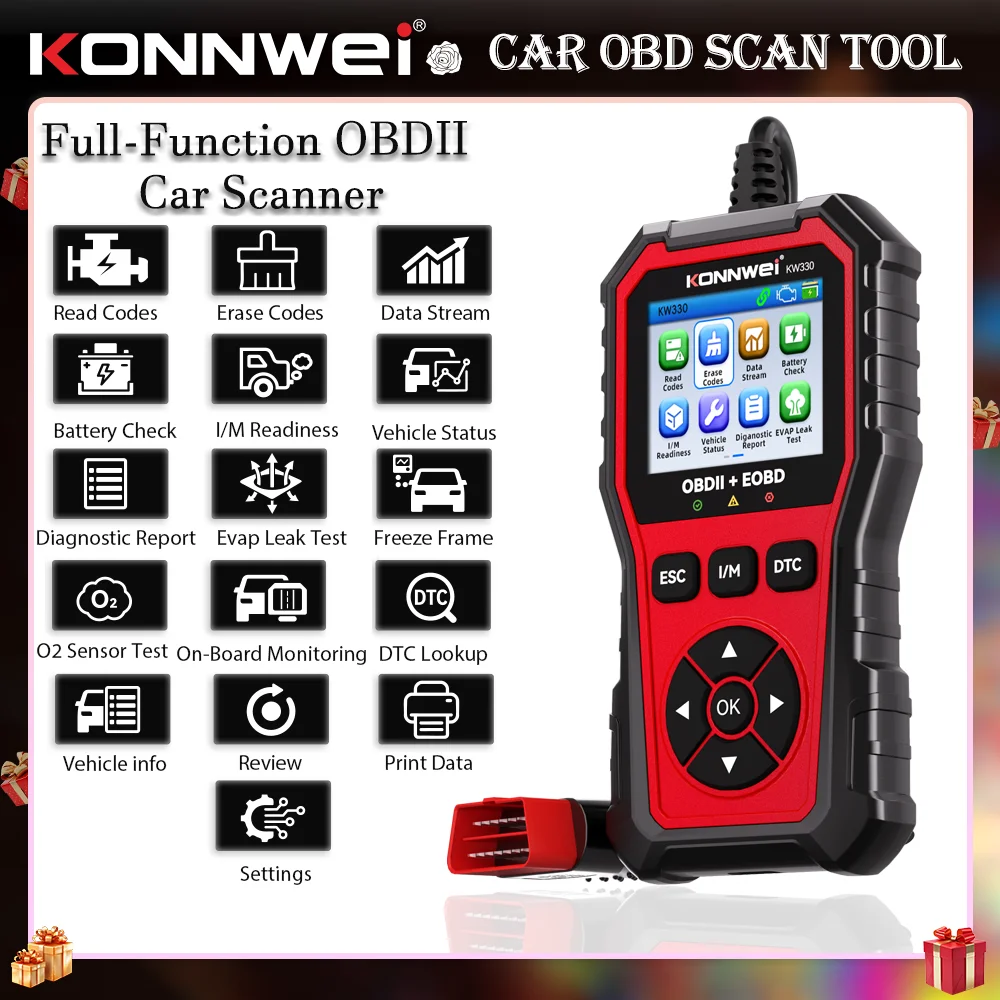 2025 KONNWEI 12V Car OBDII Diagnostic Tool Engine Fault Code Clearance Multi-Language Switching Automotive OBD Deep Scan Tool