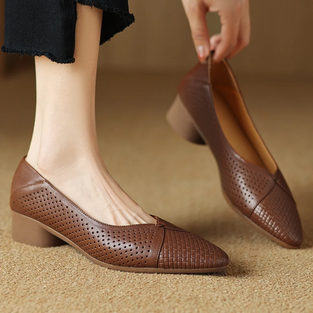 2024 Summer new women's sheepskin hollow-out pointed toe slip-on flats elegant ladies high quality soft comfortable slim shoes