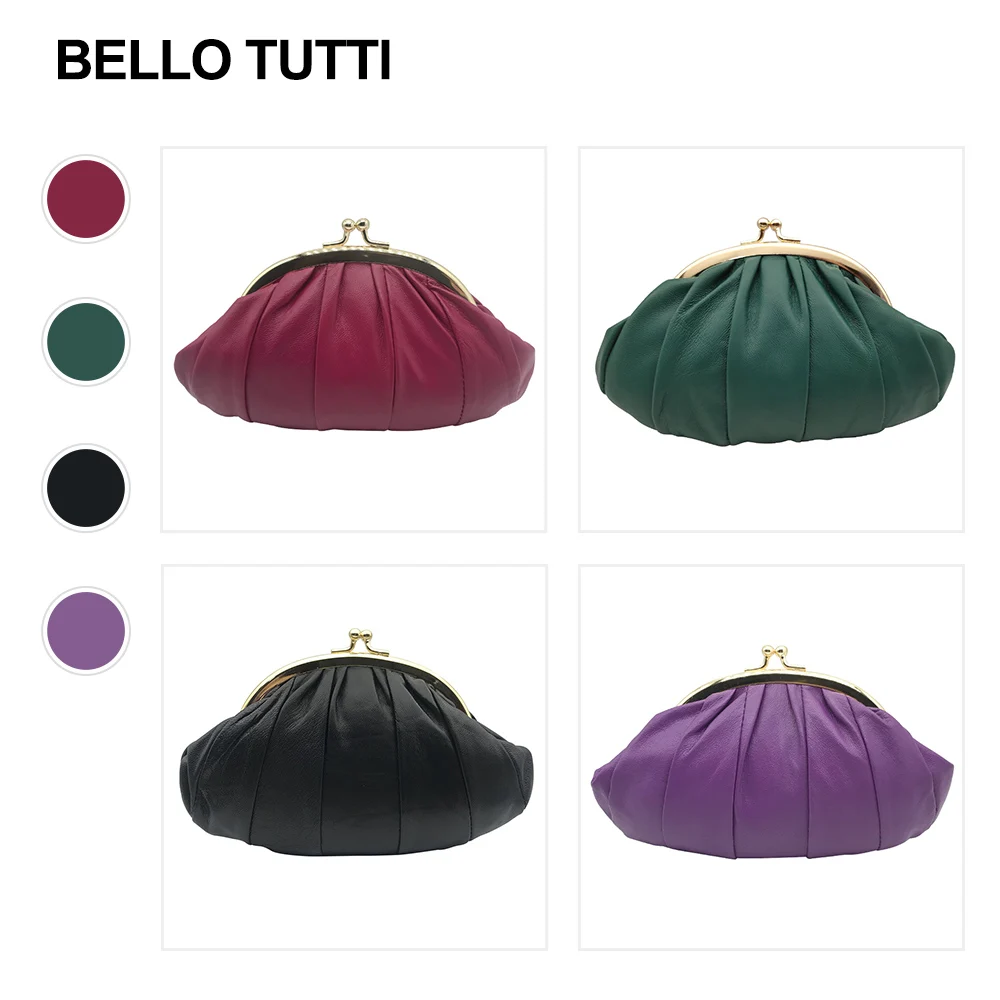 

BELLO TUTTI Women Genuine Leather Mini Coin Purse Fashion Sheepskin Metal Hasp Small Wallets Female Card Holder Change Money Bag