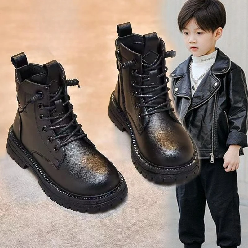 

2026 Autumn Winter Kids Boots Boys Girls Soft Sole Warm Lined Short Boots Comfortable Fashion Footwear for Mid Big Size Children