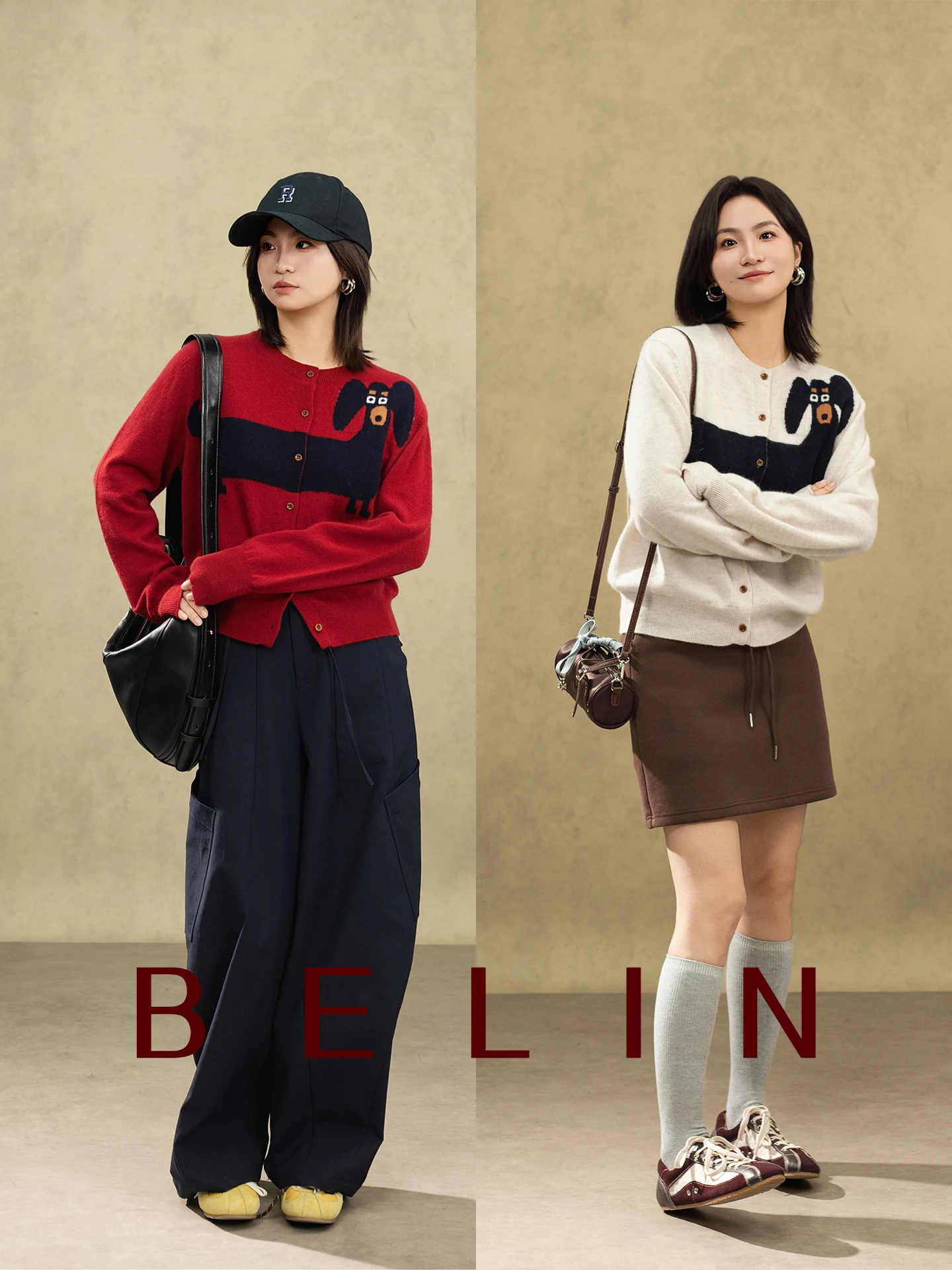 

Belin Sausage Dog Woolen Knitted Sweater Women's round Ne Pullover Versatile Top Casual Loose Fit Long Sve Winter Faion