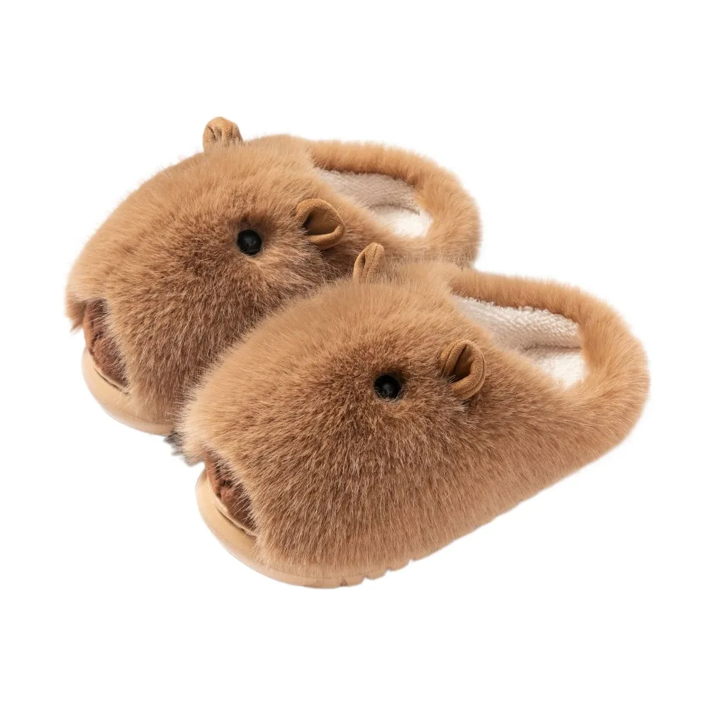 Modne, wygodne pluszowe kapibary kapcie antypoślizgowe zimowe zakryte palce kawaii ciche kapcie dla par do domu