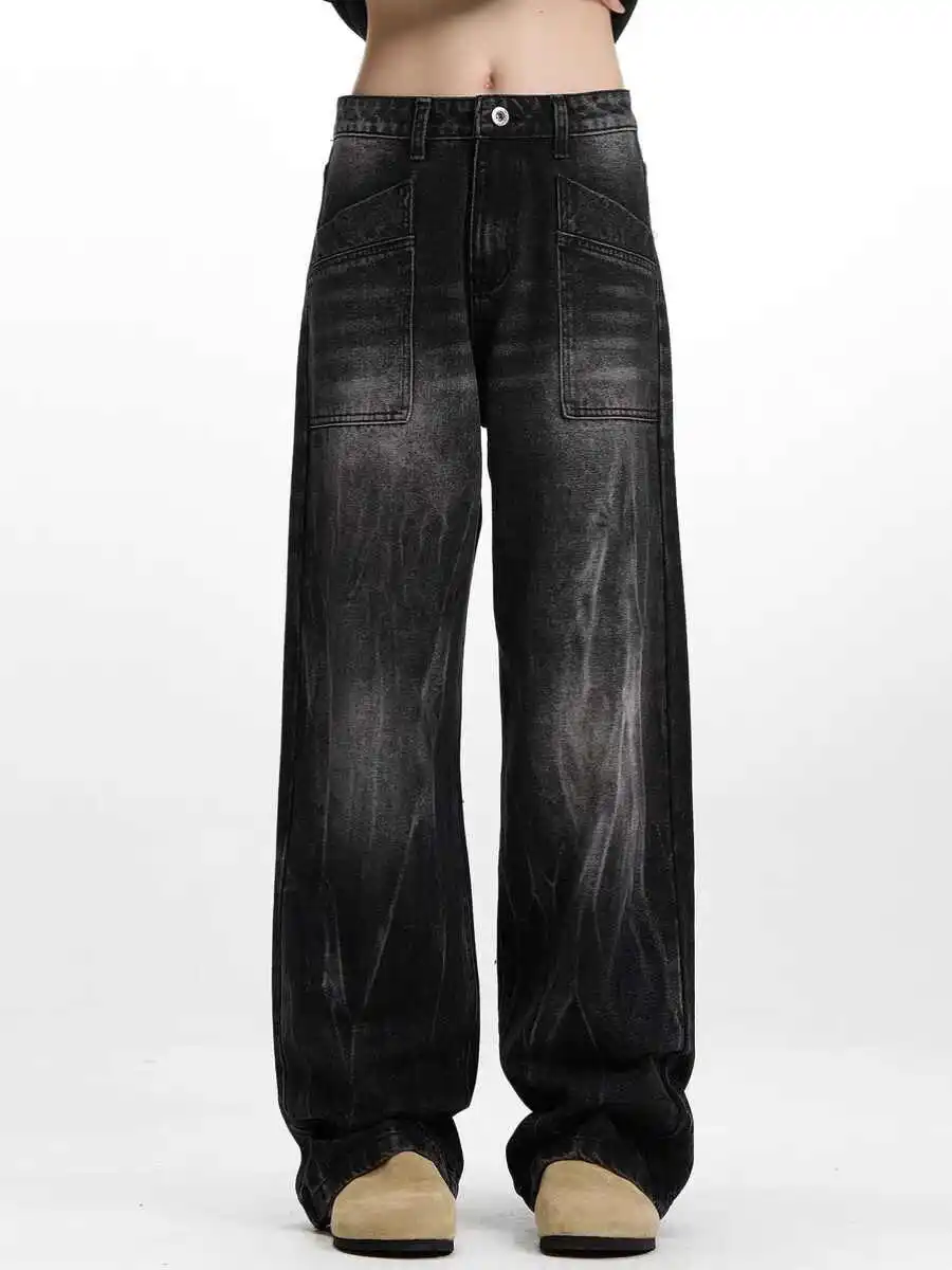 Women's Black Gothic Y2k Baggy Jeans Japanese 2000s Style Jean Pants 90s Vintage Harajuku Boyfriend Denim Trousers Clothes 2025