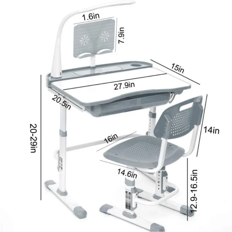 Höhen verstellbarer Kinder schreibtisch für Schlafzimmer, Schreibtisch für Kinder mit kippbarem Desktop, 3 Modi Licht, Schulbank zurückgehen