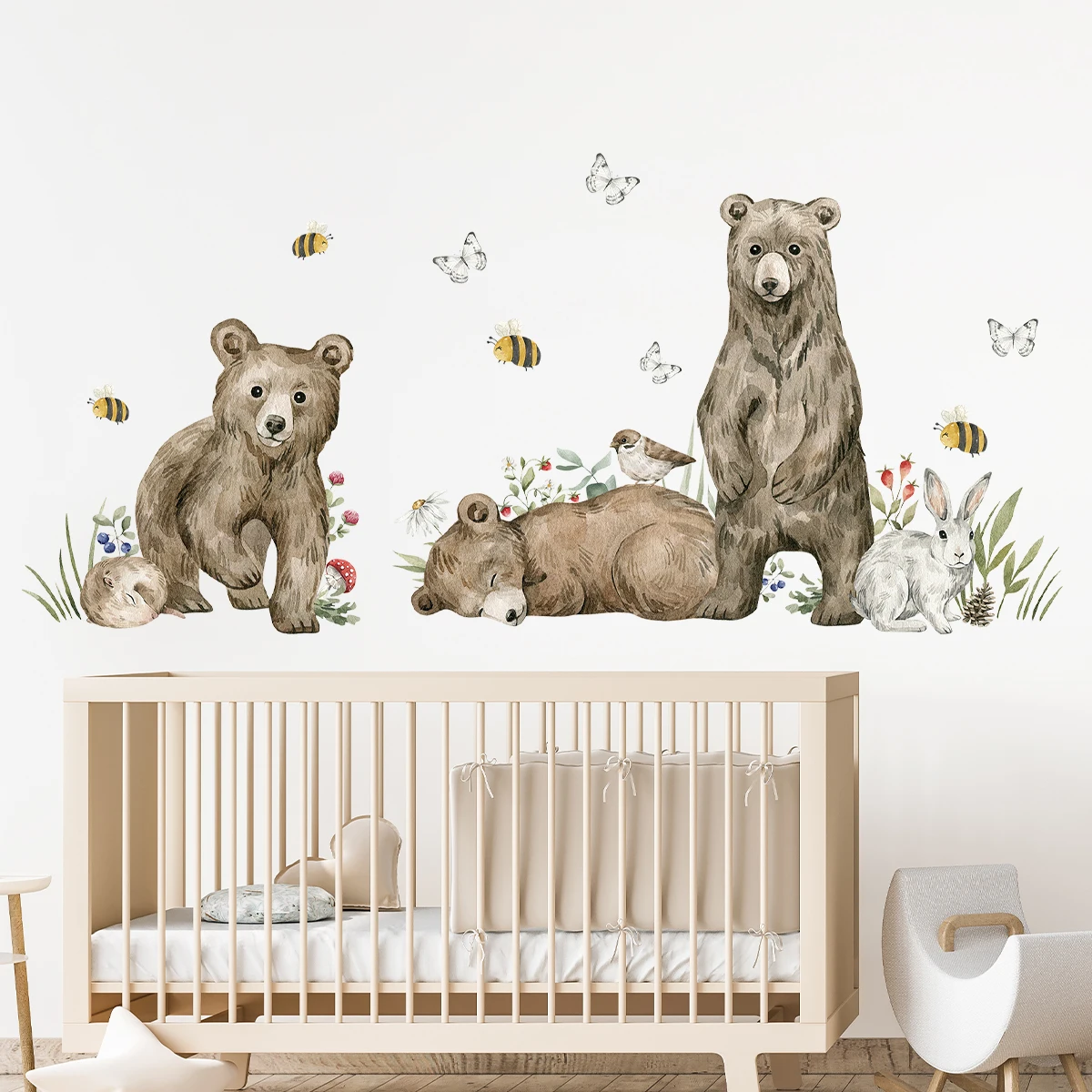 1pc Watercolor Animals Bear Wall Stickers Kids Room Decor Home Decoration Bedroom Wall Decals Nursery Baby Room Living Room