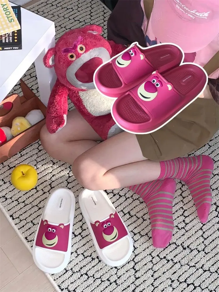 Summer Anti Slip New Home Thick Sole Comfortable Cool Parent Child Strawberry Bear Lotso Fashion Slippers For women sandals
