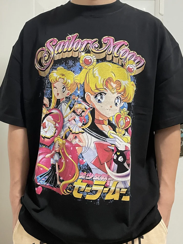 

Футболка Sailor Moon Water Ice Moon, винтажное аниме, винтажный американский стиль, с коротким рукавом, хип-хоп, улица