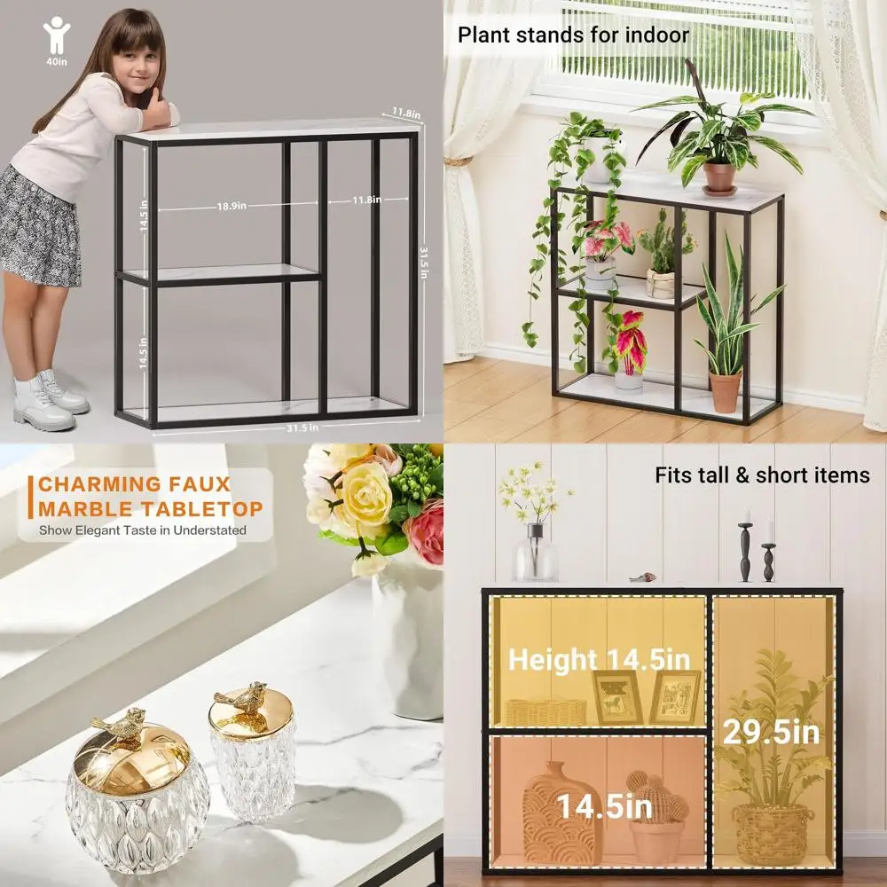 

Modern 12 Slim Console Table with 3-Tier Shelves, 31.5 White Marble Top for Entryway & Living Room