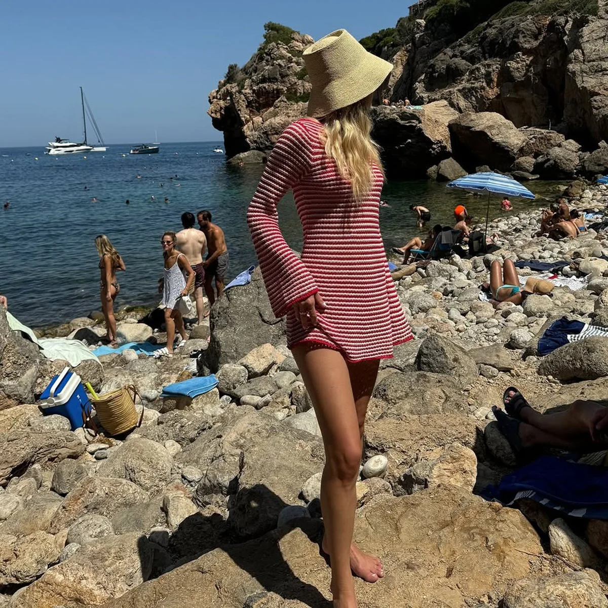 

Dresses 2025 Women's Slim Round Neck Long Sleeve Striped Dress Simple Style Vacation Vestidos Comfortable Trendy Casual Sweet