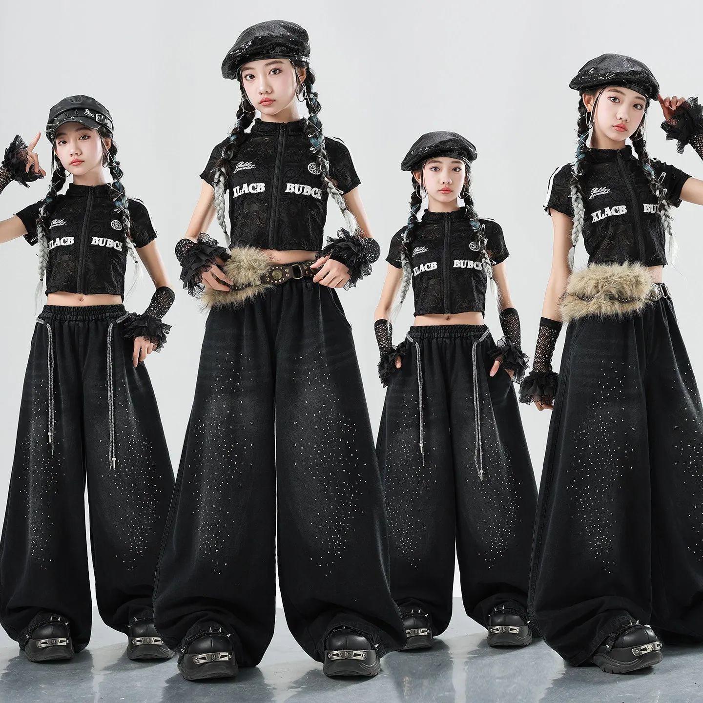 

Girls Hip Hop Dance Clothing Kids Jazz Modern Dance Performance Costume Black Nacel Tops Baggy Pants Concert Kpop Outfit BL18457