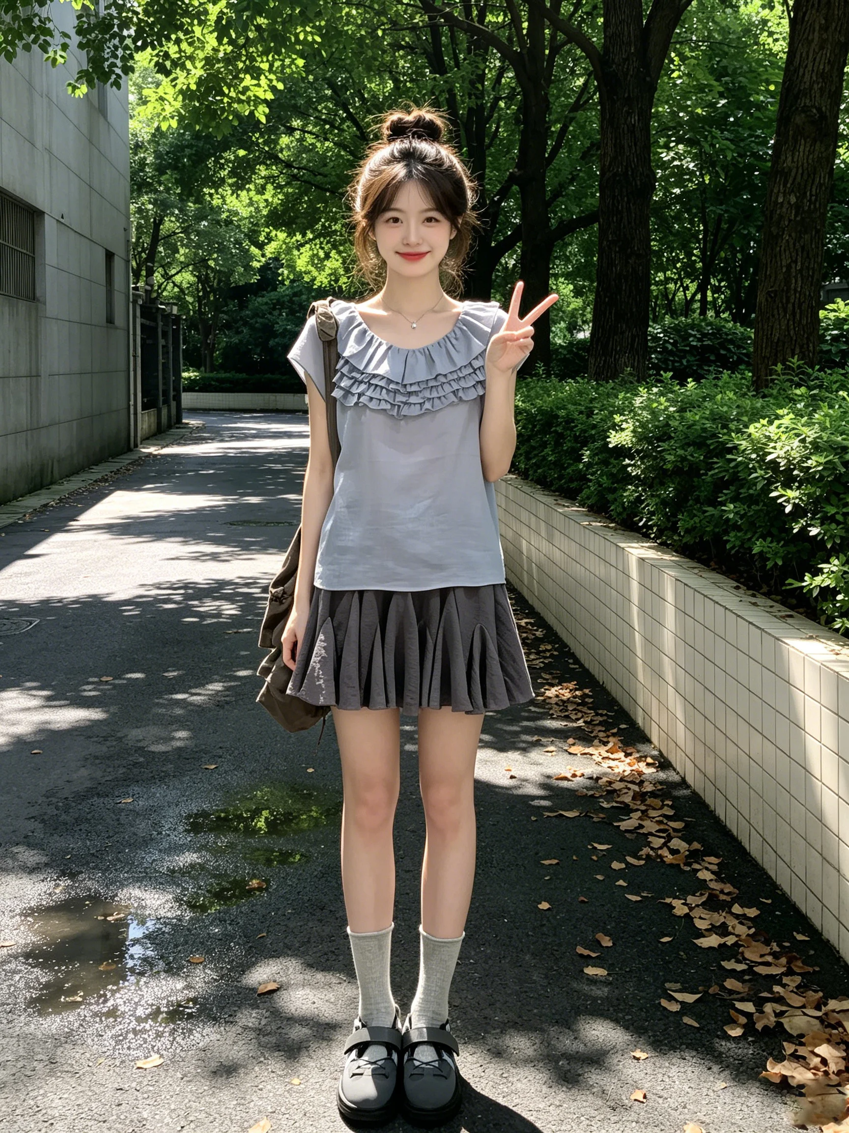 

Loose Fit Women's Short Sleeve Shirt Summer Fashion Korean Style Breathable Casual Wear High Waist Pure Color round Neck Top