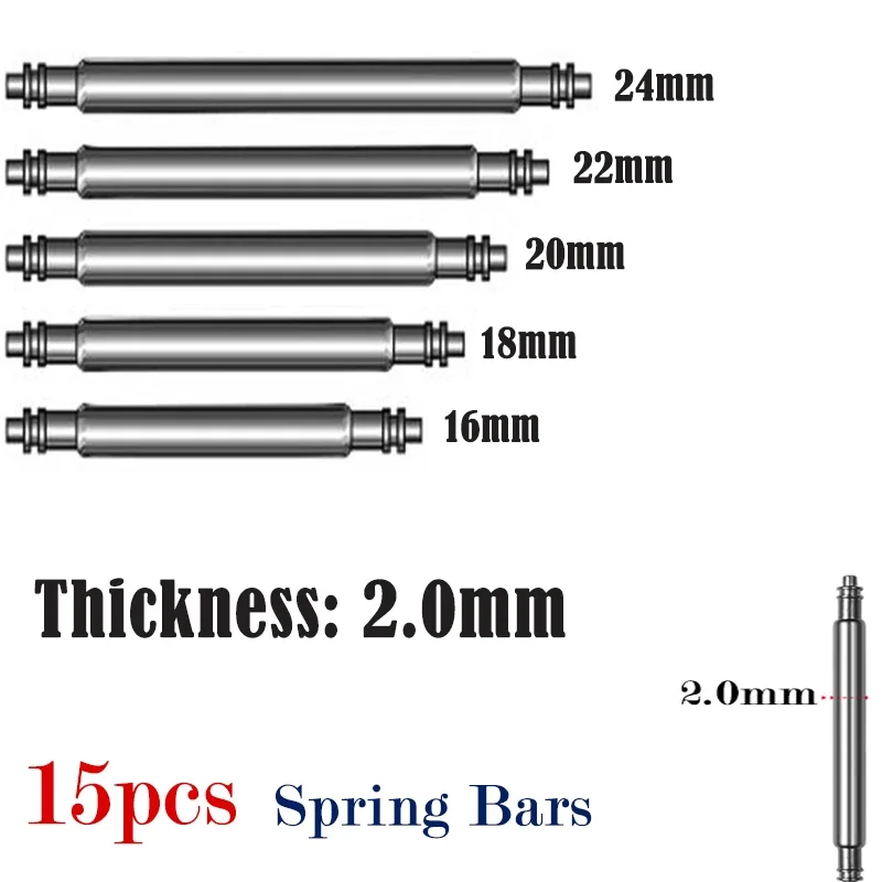 15pcs 2.0mm Diameter Spring Bars Watch Band Connector Pin Strap Stainless Steel Link Pin 2mm Thickness Watches Part Spring Rod