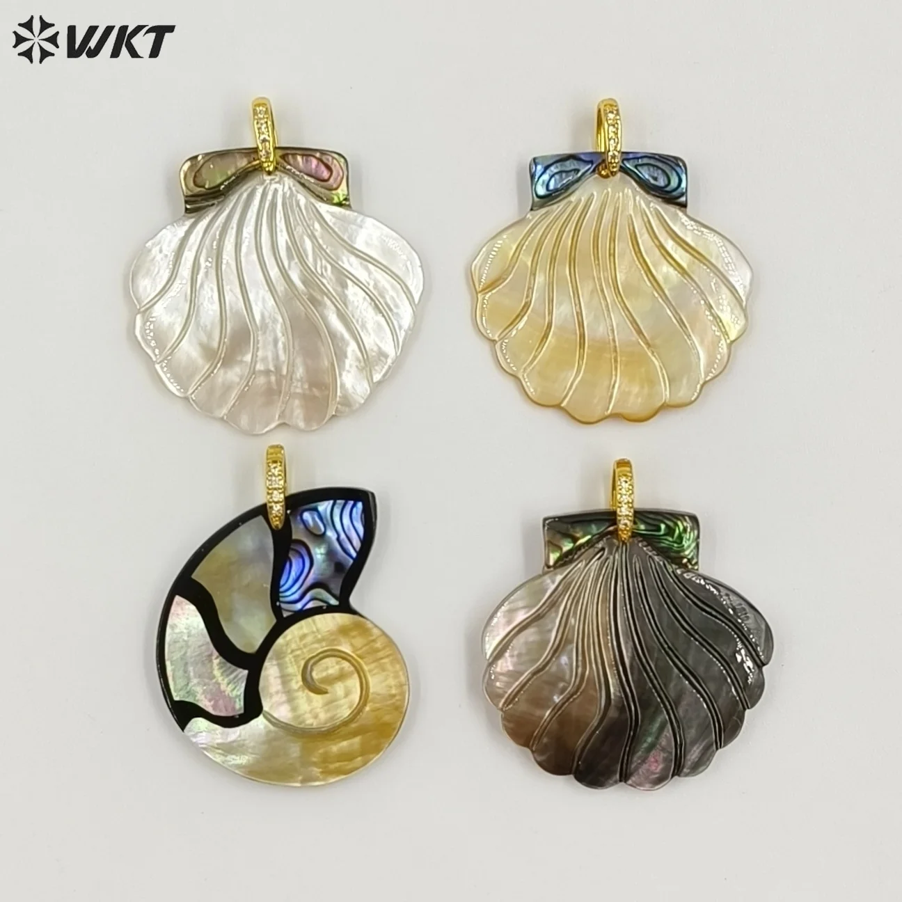 WT-JP467 Beach Style Snail Fans Shape Pendants Colored White Yellow& Grey Natural Shell Smooth Bright Surface Fine Accessory