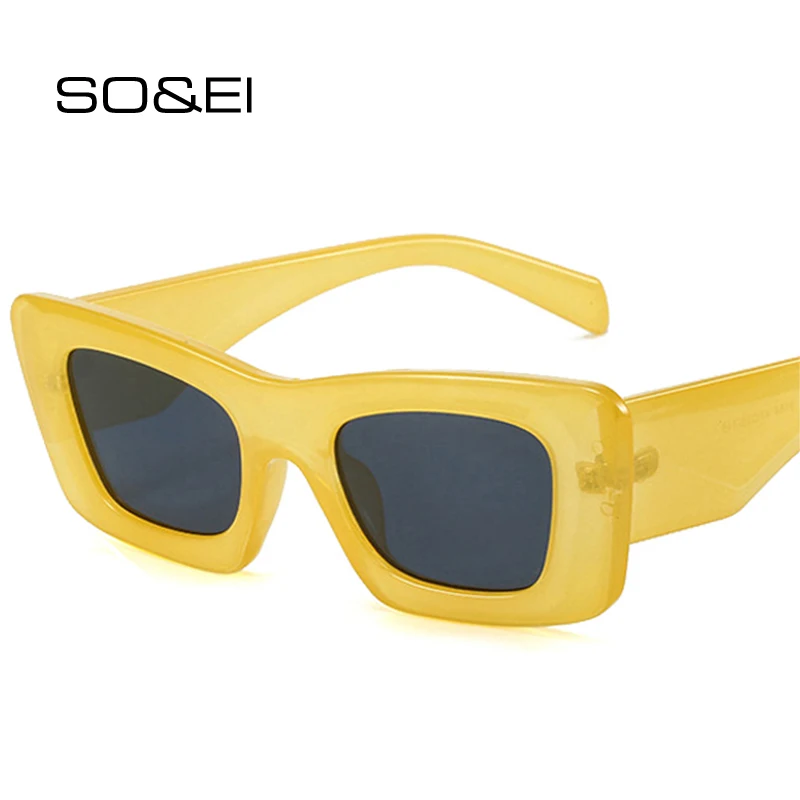 

SO&EI Fashion Square Women Candy Colors Sunglasses Shades UV400 Retro Men Yellow Green Cat Eye Trending Sun Glasses