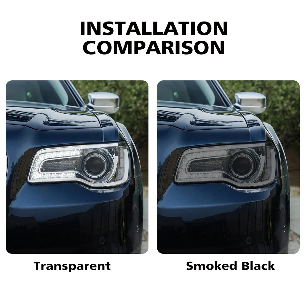 For Chrysler 300C Pacifica/Grand Voyager High Gloss Smoke Black Pre-Cut Headlight Protection Film TPU PPF Anti-Scratch Vinyl Kit