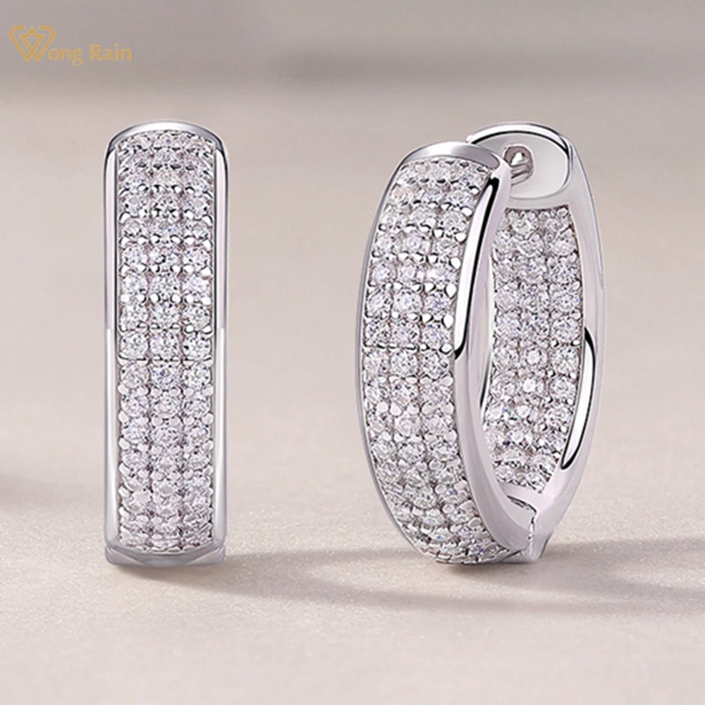 Wong Rain 100% 925 Sterling Silver VVS1 3EX D Color Real Moissanite Diamond Gemstone Hoop Earrings for Women Jewelry Wholesale