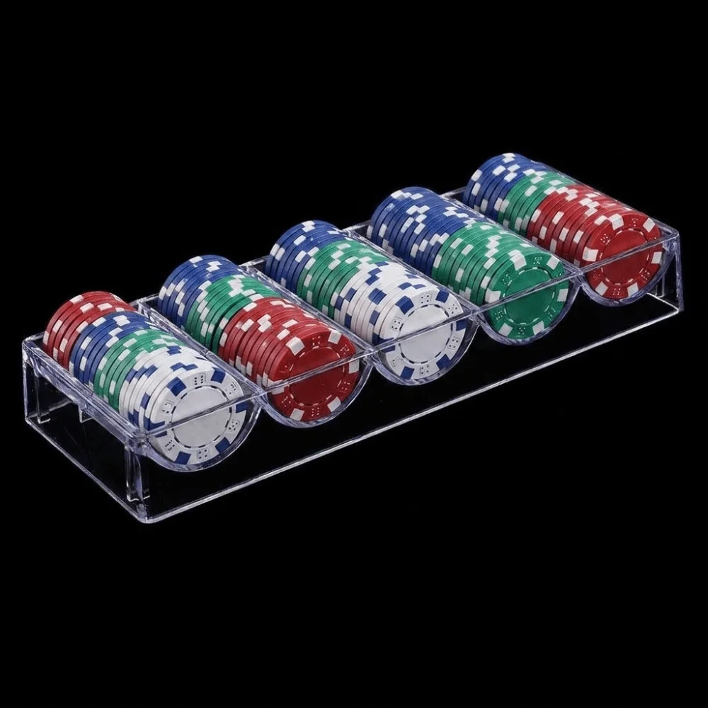 5 Grids Poker Chip Tray Transparent Acrylic Poker Chip Organizer Holds 100 Chips without Cover Chip Display Cabinet