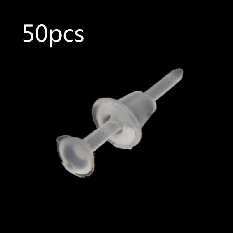 50 Pairs Plastic Earring Posts Flat Pad Blank Pin Studs and Clear Earring Safety Back Ear Stopper Jewelry Making Finding