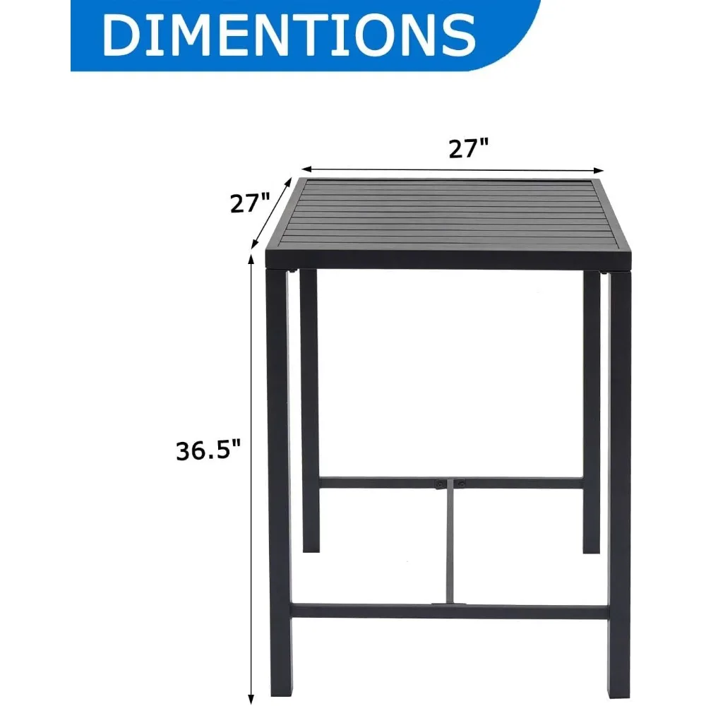 Outdoor Bar Table, 36.5 Height Square Patio Pub Table with Heavy-Duty Metal Frame and Weather-Resistant Slatted Top for Garden,