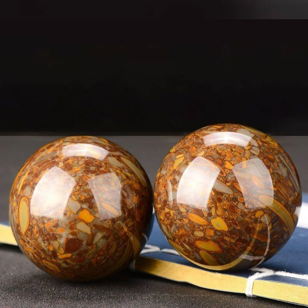 40mm Bamboo Pattern Cyan Nuwa Marble Stone Chinese Healthy Exercise Massage Baoding Balls Finger Exercise Stress Relief