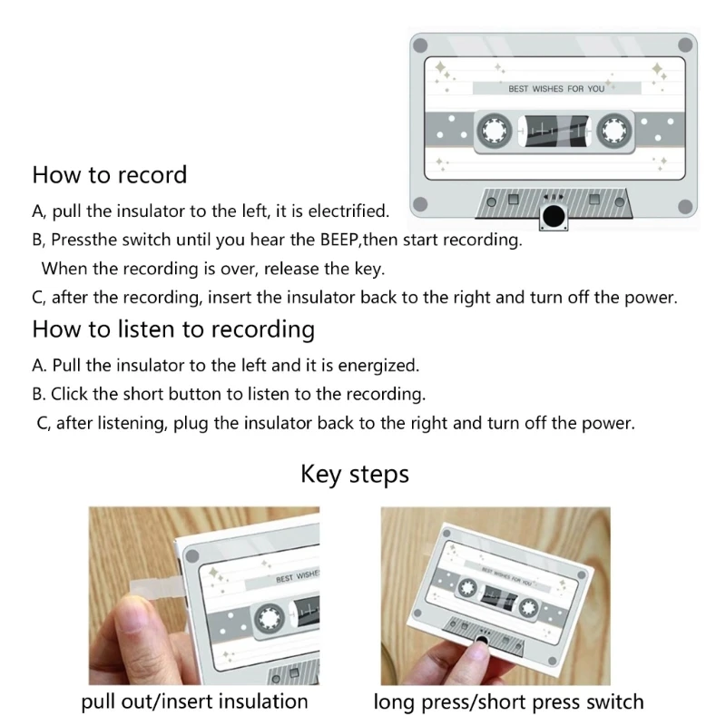 Greeting Card Voice Recorder Cassette Tape Shaped Recording Device Recordable Greeting Card for Birthday Valentines Day