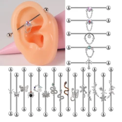 1PC 316L Surgical Steel 14G Snake Industrial Barbell Cz Flower Industrial Barbell Piercing Body Jewelry Cartilage Earrings