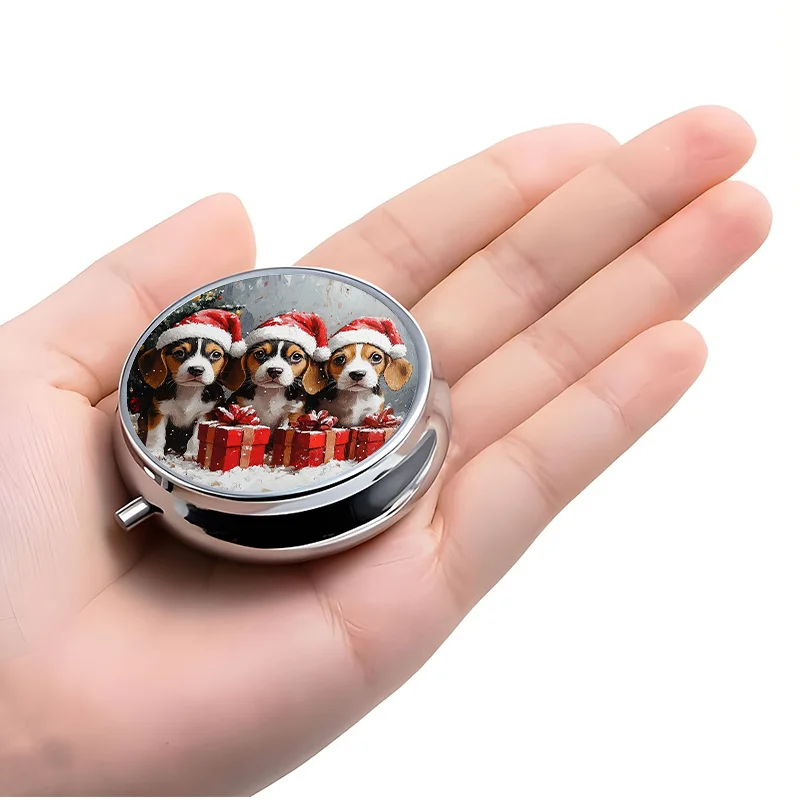 1 Pill Box with 3 Compartments, Christmas Big Dog Puppy Holiday Scene, Mini Pill Box, Medication Storage Box