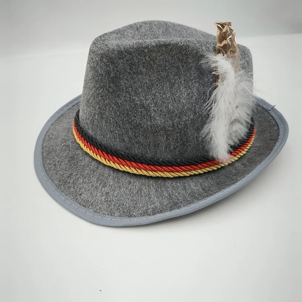 Classic Bavarian Feather Hat Structured Brim Western Jazz Cap Dress Up Decorative Side Cord Fedora Hat Halloween Party