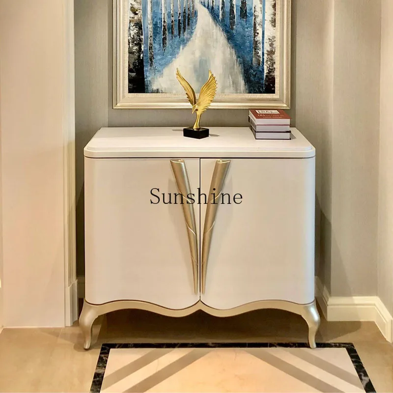 

French cream white home shoe cabinet small apartment door decoration marble side cabinet against the wall