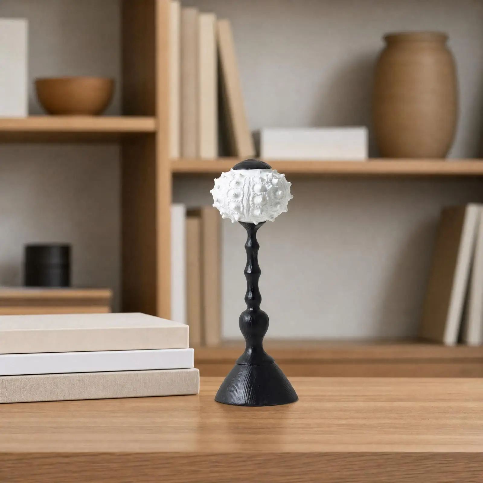 Home Decor Sculpture Resin Ball on Pedestal Base with Raised Pattern for Living Room Mantel Shelf Table Ornament Statue