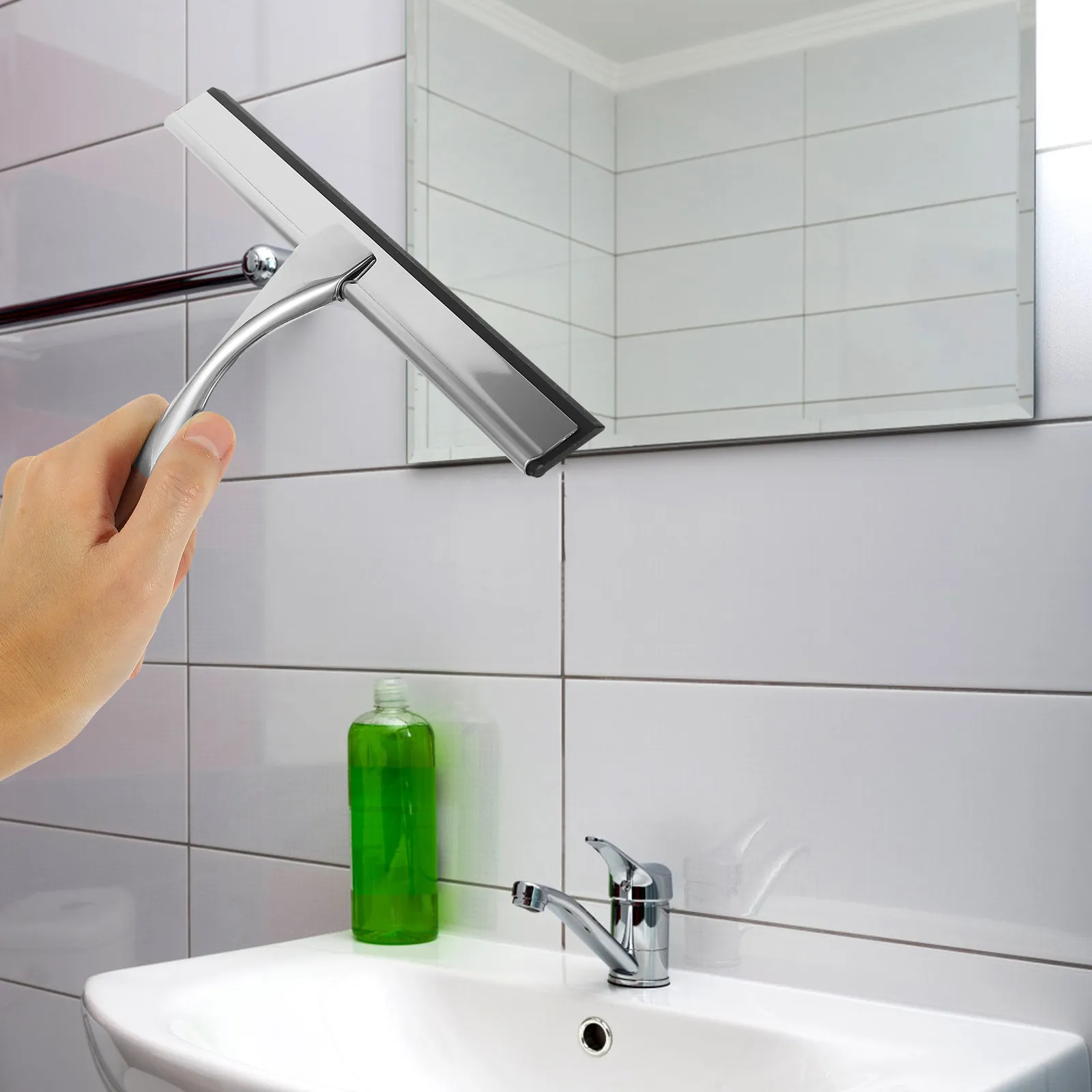 Heavy Duty Shower Squeegee Stainless Steel Handle Hanging Hook for Shower Glass Door Window Car Mirror Cleaning Professional