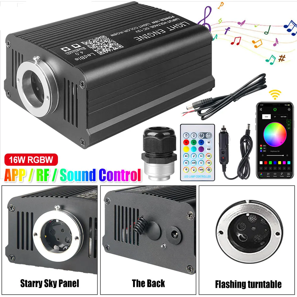 

12V 16W RGBW Roof Fiber Optic Lights Star Starry Sky Ceiling Light Twinkle Bluetooth APP & 28-Button Remote Control OBD2 Car