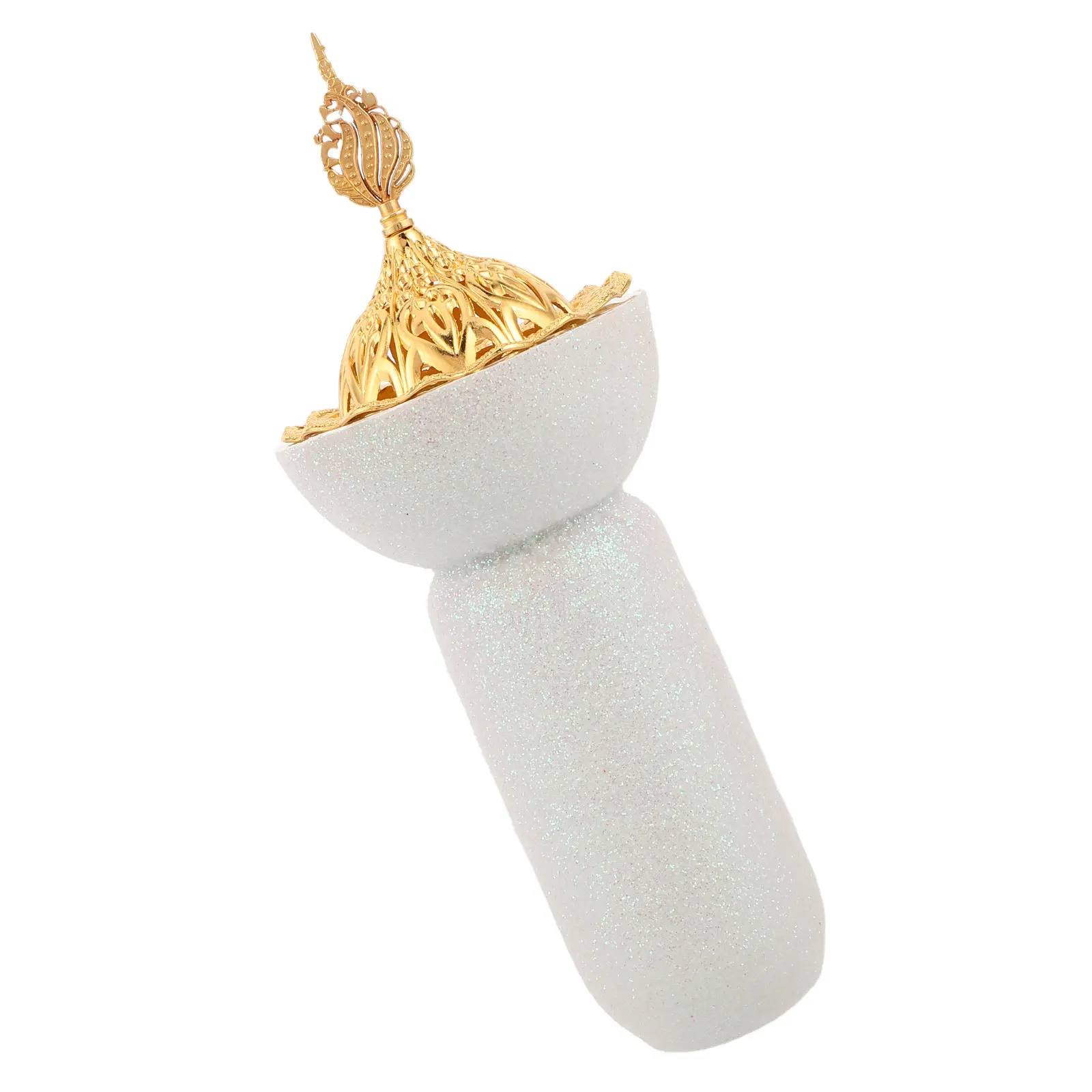 Frankincense Incense Burner White Ceramic Portable Bakhoor Holder Sequin Handle for Home Aromatherapy Meditation Yoga Spa Office