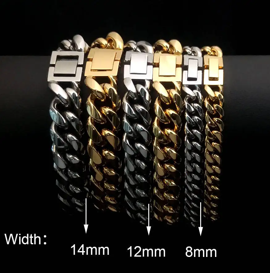 Wholesale 6/8/10/12/14MM Men Stainless Steel Cuban Chain Bracelet Miami PVD Hip Hop Bracelet Jewelry For Women Drop Shipping