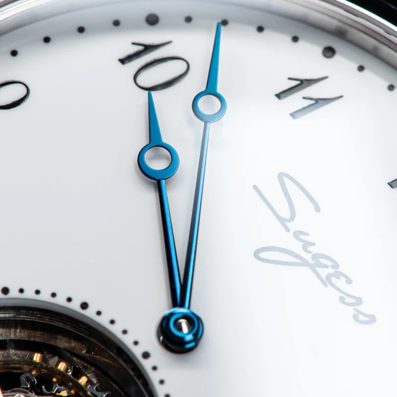 Sugess Tourbillon Watch Hand Winding Alligator Leather Mechanical Men Watch Antique Enamel Ceramic Dial Original Movement ST8230