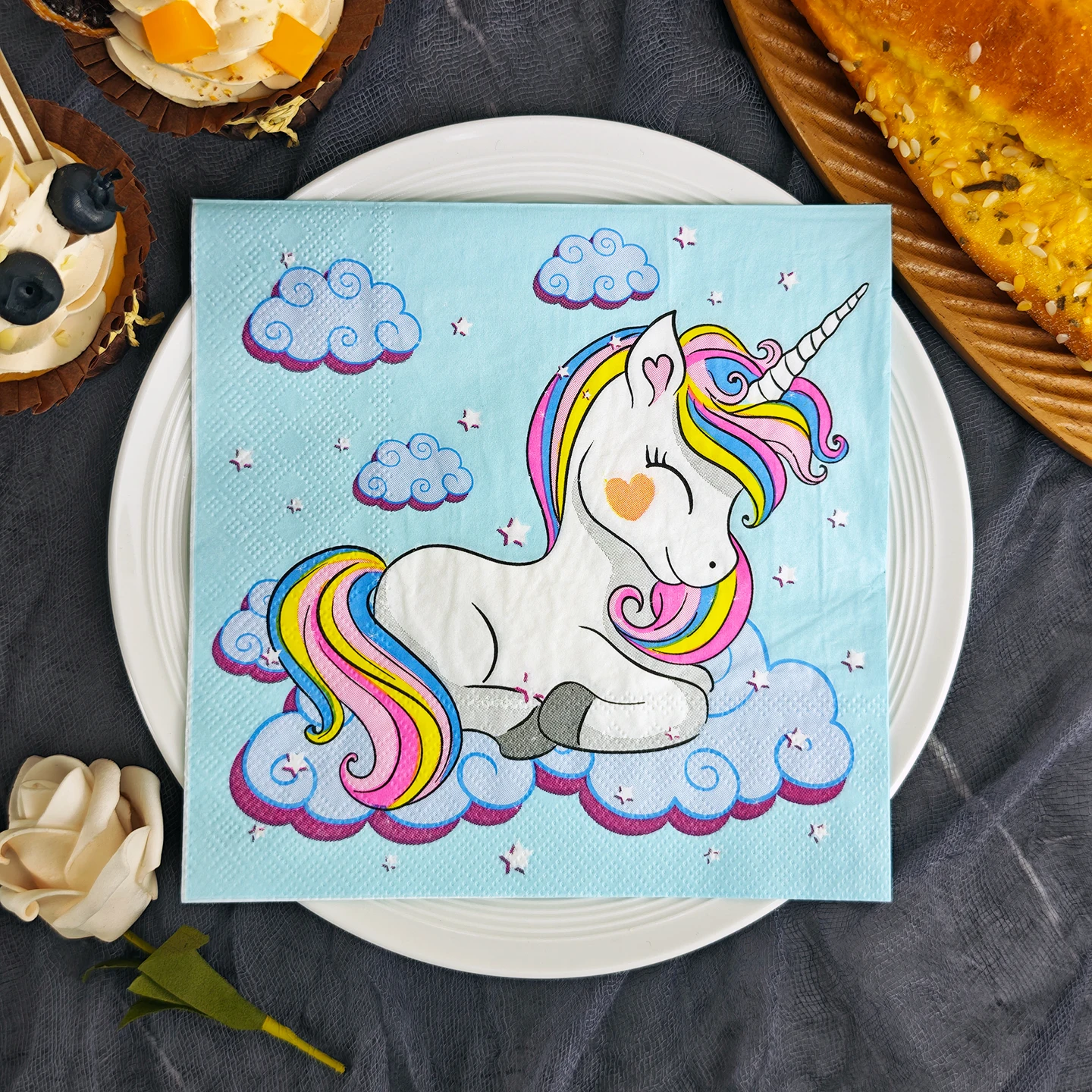 20/50 Uds. Servilletas de papel Unico de 2 capas, 33x33cm, color azul arcoíris, adecuadas para fiestas temáticas, servilletas de fiesta diseñadas para reuniones animadas