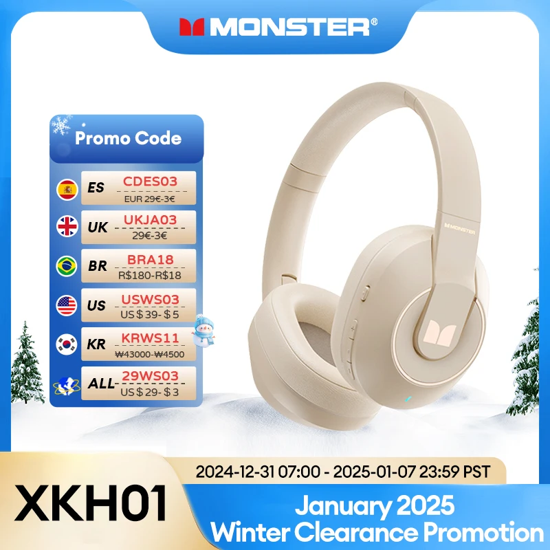 Monster Original XKH01 Gaming Wireless Headphones Bluetooth Earphones 5.3 Foldable Headset Sport Fone Bluetooth Earbuds New 2023