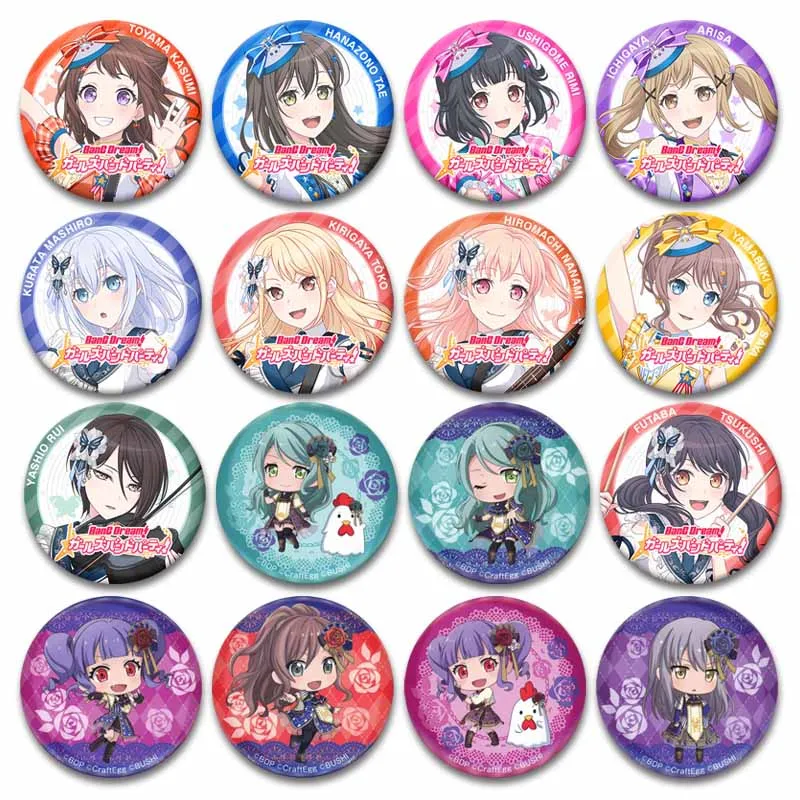 Alfileres de solapa de chica de dibujos animados, insignia de ropa para mochila, accesorios BanG Dream Toyama Kasumi Arisa Ichigaya Saya Yamabuki, broche esmaltado