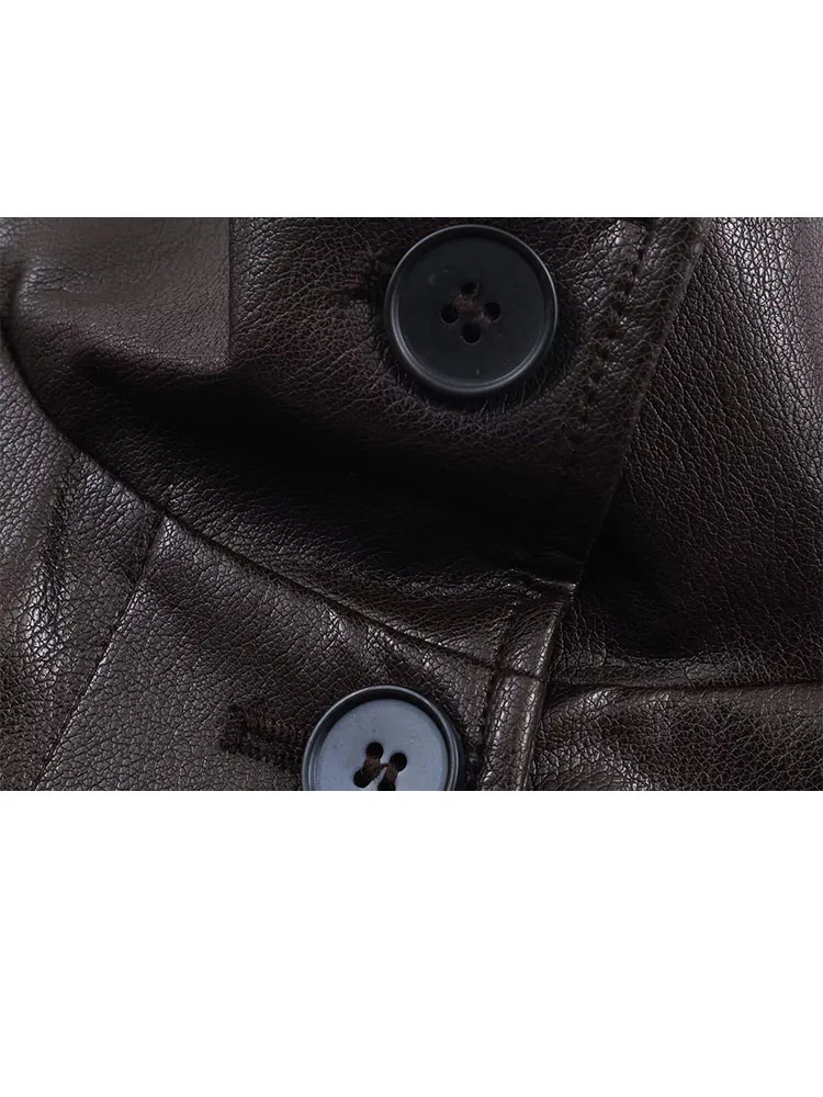 HH Women's Fashion Versatile Faux Leather Stand Collar Pockets Outfits Coat Female Winter High Street Elastic Hem Outwear Mujer