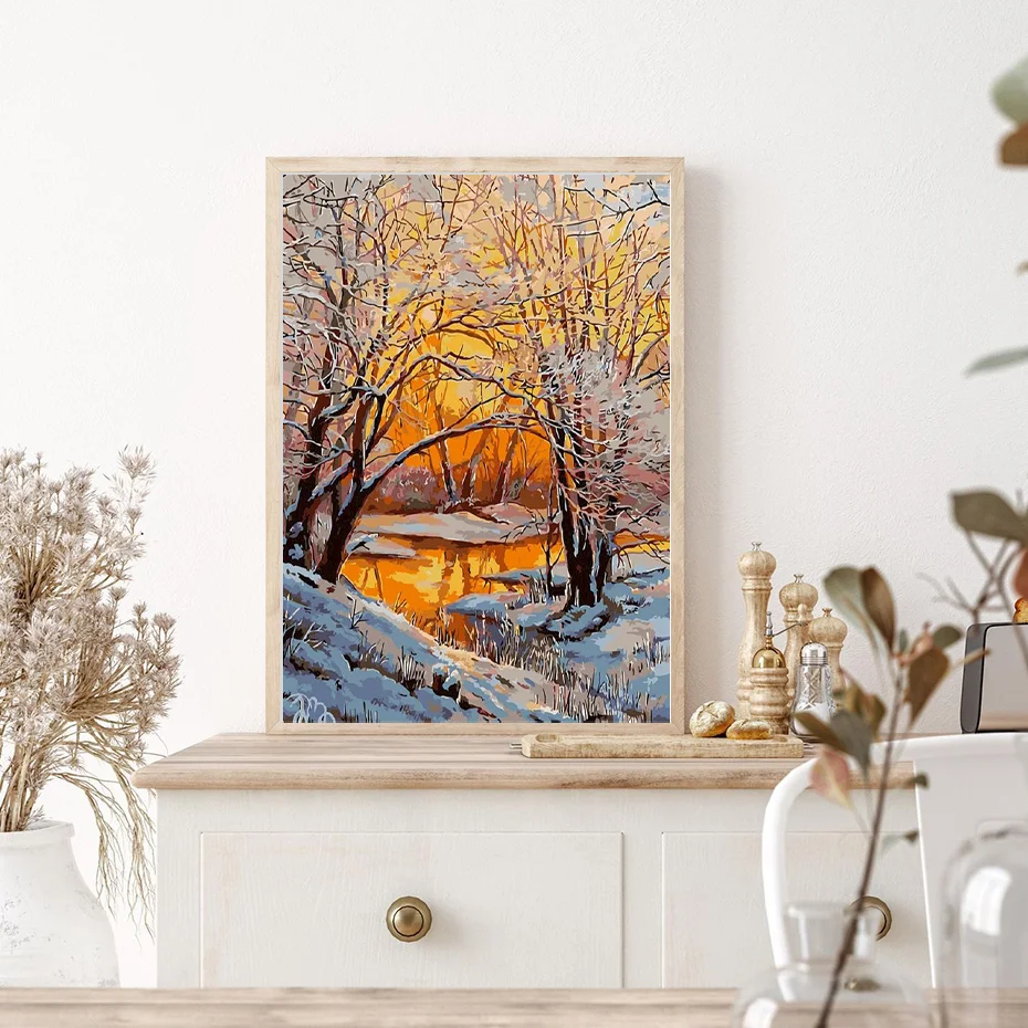 RUOPOTY Frame Snow DIY Painting By Numbers Landscape Hand Painted Oil Painting Home Decor Acrylic Modern Wall Art Picture 40x50
