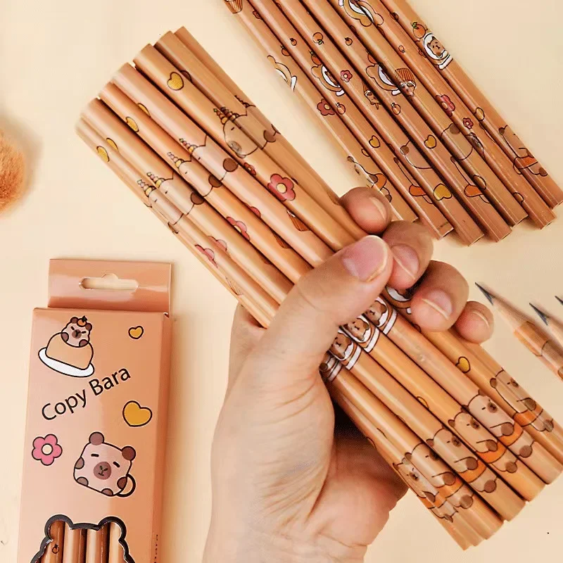 12Pcs/Set Capybara Cute Kawaii Cartoon Pencil HB Sketch Items Drawing Stationery Student School children's day gift image 3