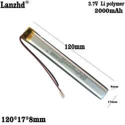 8017120 3.7V 2000mAh Li Polymer Battery Lipo Cells for Light Point Reading Pen, Wardrobe Light, Emergency Light, Water Replenish