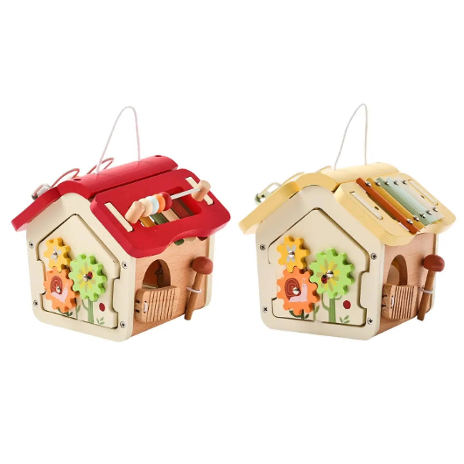 Cubo de actividades, juguete de madera para bebé, ábaco laberinto de cuentas, regalo de Navidad para más de 12 meses, juguete de casa de madera 5 en 1 para niños y niñas, bebé