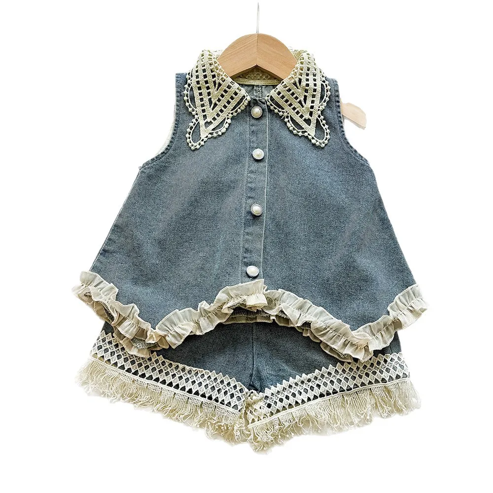 2026 Summer Girls 2Pcs Outfit Lightweight Sleeveless Top With Denim Shorts  Stylish Toddler Casual Suit for 90-150cm