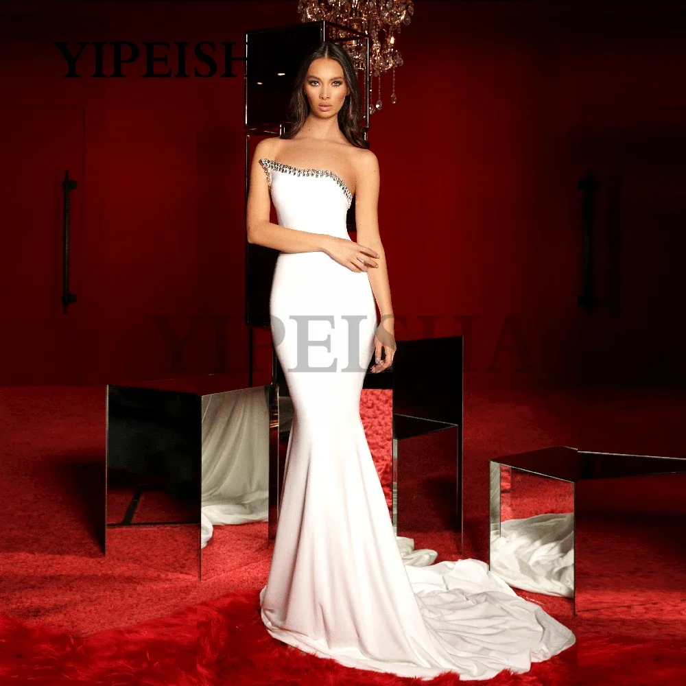 

Simple Beading Mermaid Evening Dresses Sleeveless Backless Sweep Train Long Prom Gowns robes de soirée vestidos fiesta