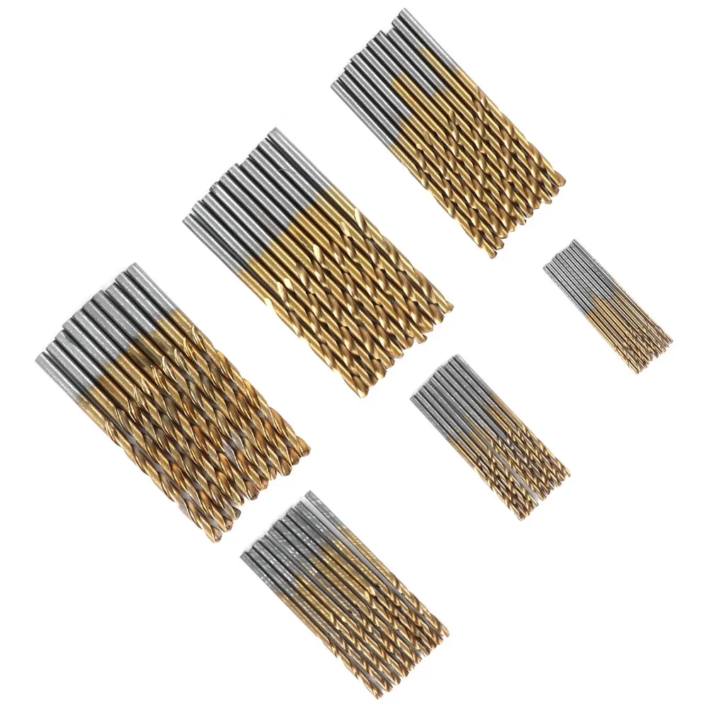 60PCS Bearing Steel Twist Drill Bits 135° Split Point Jobber Length Drilling Tools Titanize Coating 3/64