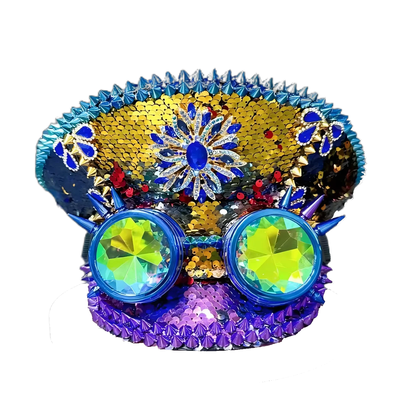 

Steampunk Captain Hat Rhinestone for Music Festival, Halloween, Disco, Burning Man, Vintage Military Cap for Men & Women