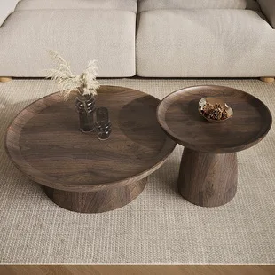 Oak/birch Round Tea Table Solid Wood Coffee Table Walnut Designer Solid Wood Art Italian Coffee Table